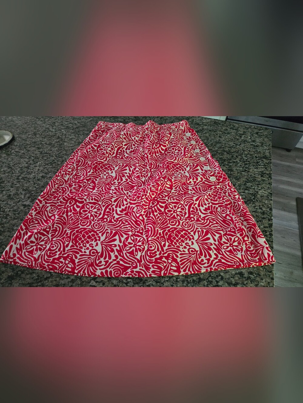 LOFT Petite Red and White Floral Skirt